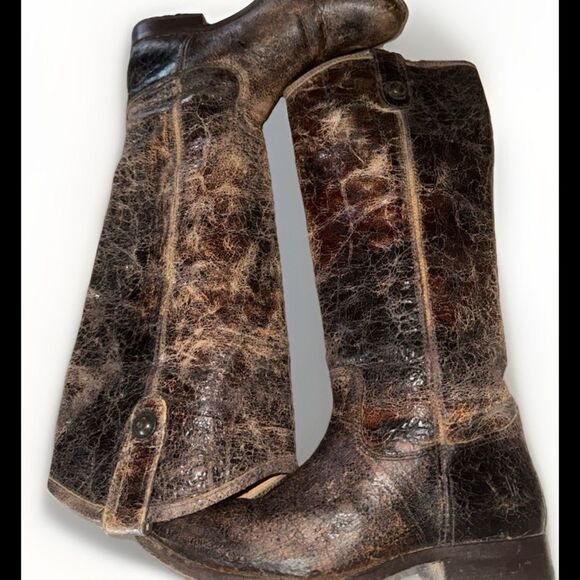 Frye Boots Womens Melissa Button Chocolate  Glazed Distressed Leather Size 6.5R - Picture 10 of 12